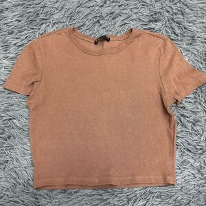 Zara Brown Short Sleeve Crop Top Shirt Size Medium